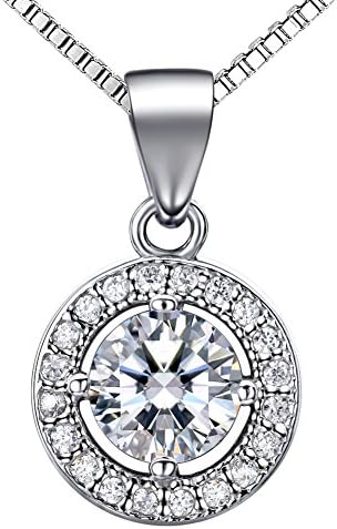 ZENI 925 Silver Necklace Women with 3A 6mm Cubic Zirconia Round Button Pendant Italy 18" Chain