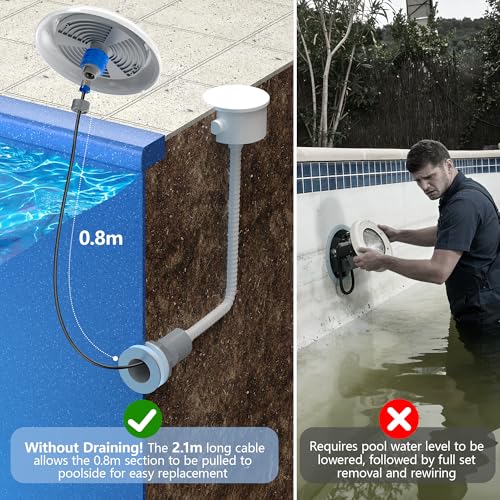 OSREE LED Pool Lights with 2 Inch Thread, 12 W Pool Lamps 6000 K Non-Dimmable, 1200 lm, Ø190 mm, 12 V AC/DC Resin Filled Spotlight for Prefabricated Pools Fiberglass Outside Ground Steel