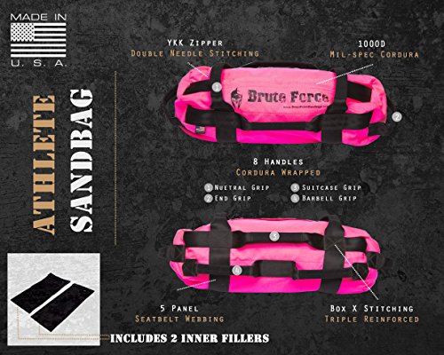Brute Force Sandbags - Athlete Sandbag - Pink - Woman Pink Sandbag Weight sandbag Exercise Training Bag Develop Power and Explosiveness Strength Building Using Sand - Thumbnail 3