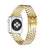 HP95(TM) Replacement Stainless Steel Bead Bands,For Apple Watch Series 3/2/1 38MM Metal Watch Band (Gold)