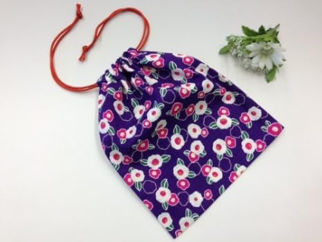 Amazon 手作り 和柄 巾着袋 紫 花柄つばき 和小物 和雑貨 和風小物 生活雑貨 通販