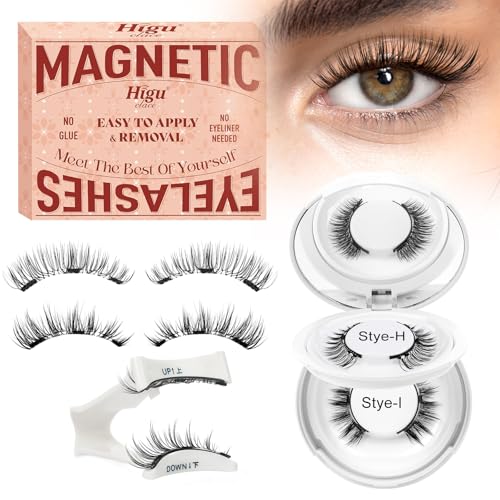 Higu Clace Kit Di Ciglia Magnetiche Con Applicatore, Ciglia Magnetiche Naturali Senza Colla, Facili Da Indossare Per Principianti (Stile HI)
