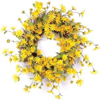 CC Home Furnishings Yellow and Green Artificial Daisy Wreath 23"