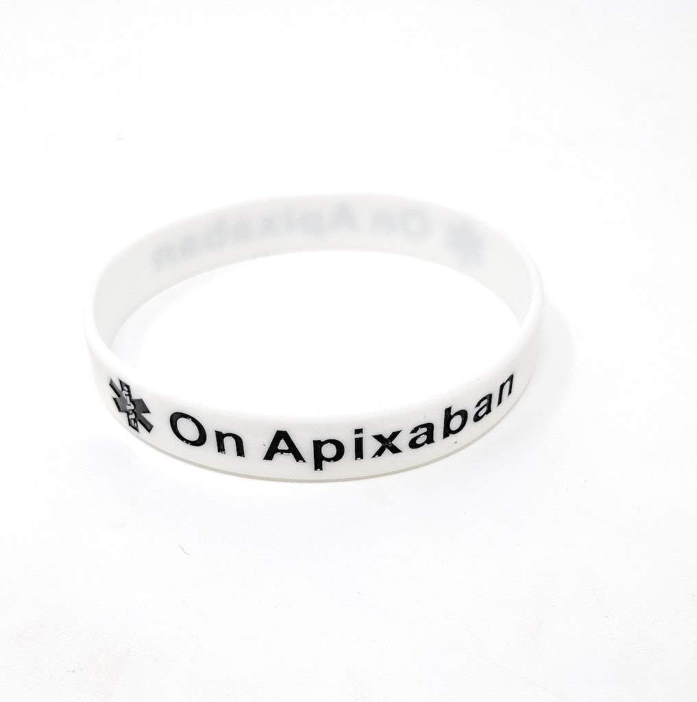 On Apixaban Medical Alert Wristband Bracelet Blood Clot ID Silicone (Gift Box Goodies) UK (White)