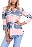 Dokotoo Womens Sexy Ladies Amazon Long Sleeve V Neck Flower Floral Print Tunic Blouses Top Pink Large