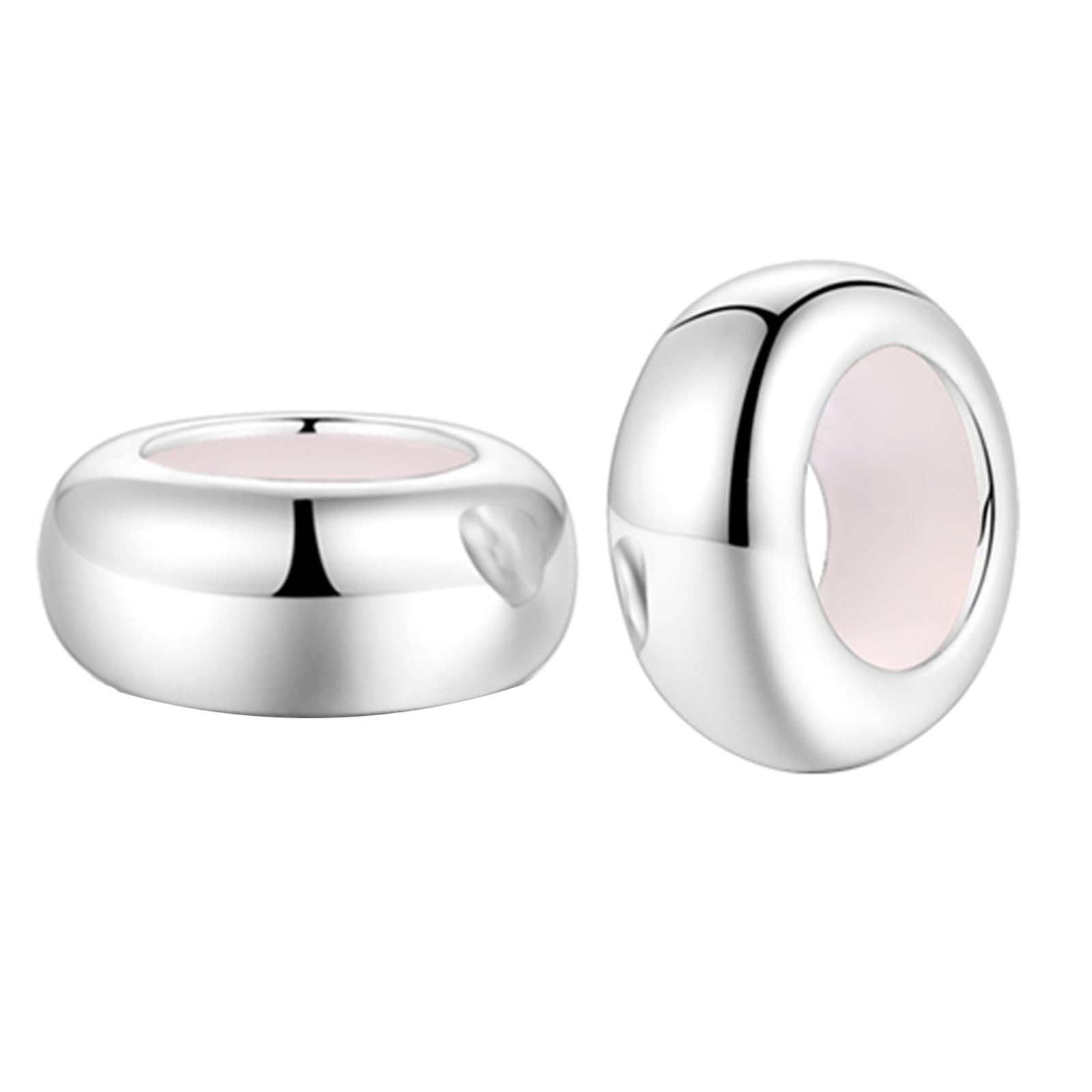 Clip Stopper Charms 925 Sterling Silver Rondelle Spacer Bead for Pandora Charm Bracelets (Silver)