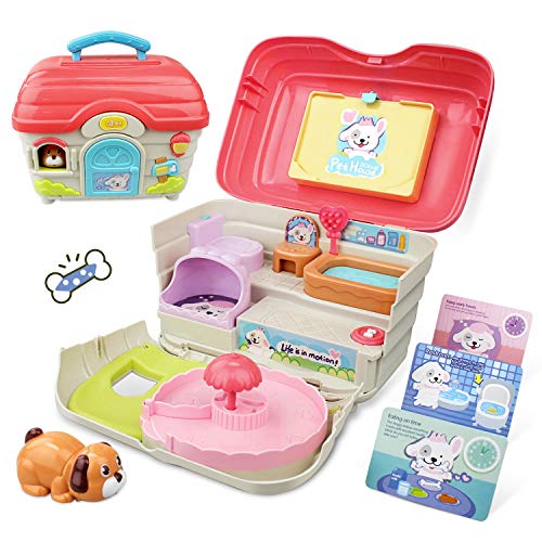GrowthPic Dog Playset Toys for Kids, Dog Animals Toy with Carrier Puppy