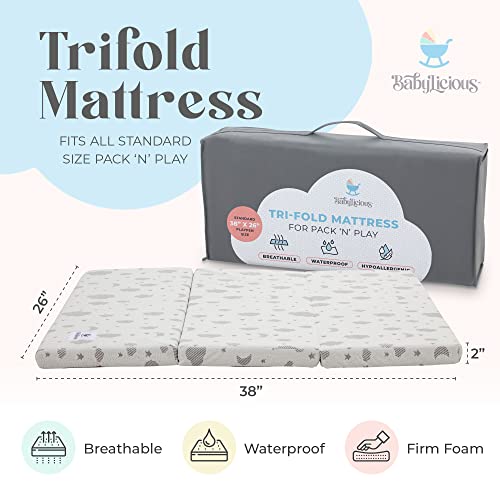 Waterproof Pack and Play Mattress Topper 38" x 26" Trifold Style