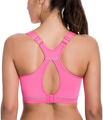 Hihihappy Fashion Women's High Impact Full Coverage Wire Free Molded Cup Sports Bra Pink38DD