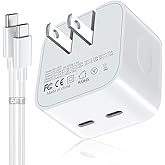 35W Dual USB-C Port Compact Power Adapter with 5FT C to C,Charging Cord for iPhone 16 15 14 13 12 11 Pro Max Plus,Samsung S25,Airpods,Mini,iPad,MacBook Air Foldable Type C Fast Wall Charger