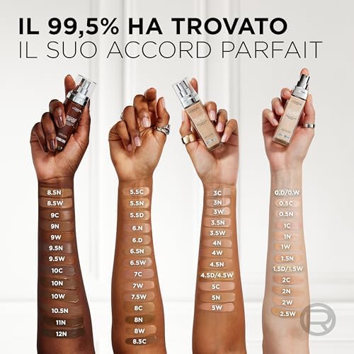 L'Oréal Paris Fondotinta Liquido, Incarnato Uniforme e Illuminato, Finish Naturale, Per Tutti i Tipi di Pelle, Formula con Acido Ialuronico, Accord Parfait, Tonalità: 3R/C Rose Beige, 30 ml