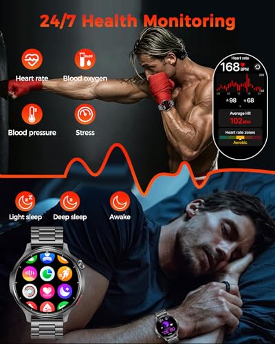 Military Smart Watch for Men-1000mAh Battery, 2 Straps, 1.52" HD Rugged Smartwatch with BT Calling, 120+ Sports Modes, Heart Rate Sleep Monitor, IP68 Waterproof Fitness Tracker for Android iOS, Black