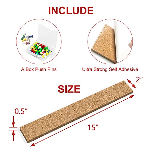ODOME 4 PCS Cork Board Strips 15" x 2" 1/2" Thick,100 Natural Cork