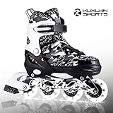 Kuxuan Boys Camo Black & Silver Adjustable Inline Skates with Light up Wheels, Fun Illuminating Roller Blading for Kids Girls Youth