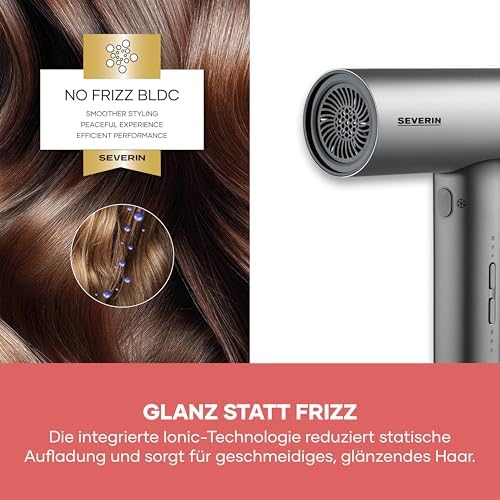 Ionen-Haartrockner inkl. Diffusor, Konzentrator, leistungsstarker Föhn und langlebiger Haar-Trockner, BLDC-Motor, Ionic-Technologie, S-Style Speed Pro, 2,8m Kabel, 2.000W, anthrazit, HT 0171