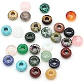 50pcs Natural Semi-precious Stone Large Hole Loose Beads Abacus Shape Fashionable Opal Amethyst Unakite Rose Quartz Charm Beads for Making Necklace Bracelet