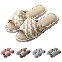 GaraTia Open Toe Slippers Indoor Soft Striped Memory Foam Cotton Washable for Men and Women Beige 7.5 M US Women/5.5 M US Men