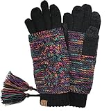Hatsandscarf CC Exclusives Two Piece Tasseled Glove With Smart Tips (CG-6242-BLACK/MULTI)