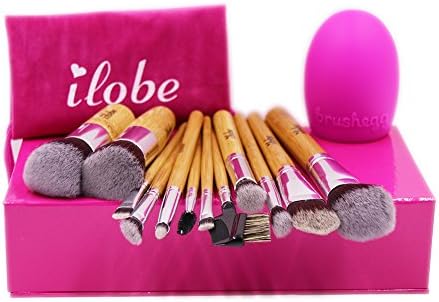 ILOBE Bamboo Handle Synthetic Hair Makeup Brushes Set with Cleaning Egg, 12 Piece