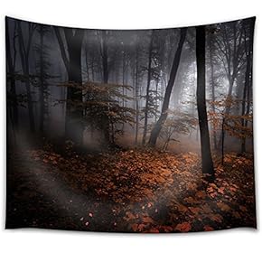 Black and White Forest with Pop of Orange - Fabric Tapestry, Home Decor - 51x60 inches