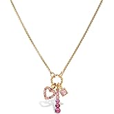 Unurgoonit Gold Charm Pendant Necklace for Women, Stainless Steel Pink Zirconia Heart and Geometric Charms, 18K Gold Plated Dainty Layered Necklace, Gift Jewelry