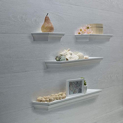 Melannco Floating Wall Mount Molding Ledge Shelves, Set Of 4, White on