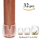 MelonBoat Chair Leg Feet Wood Floor Protectors Set, Furniture Felt Pads, Round 1 to 1-1/8 inch (Clear 32 Pack)