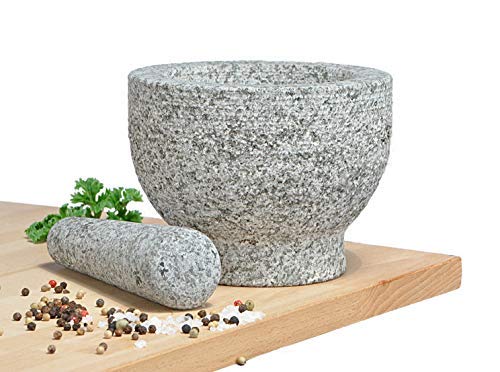 Spetebo Granit Mörser mit Stößel massiv - 15x11 cm - Steinmörser Zerkleinerer Gewürzmörser
