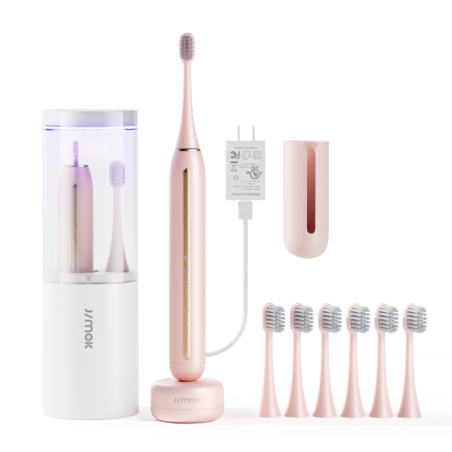 Photo 1 of JIMOK Sonic Rechargeable Electric Toothbrushes for Adults with 6 Brush Heads & UV Travel Case,Teeth Whitening, Power Toothbrush with Holder, 4 Hours Charge for 90 Days(Pink)