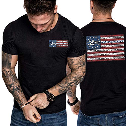 Respctful ♫♫Men Tops Fashion American Flag Printed T-Shirts - Casual Sport Fitness Short Sleeve Tops for July 4 Black