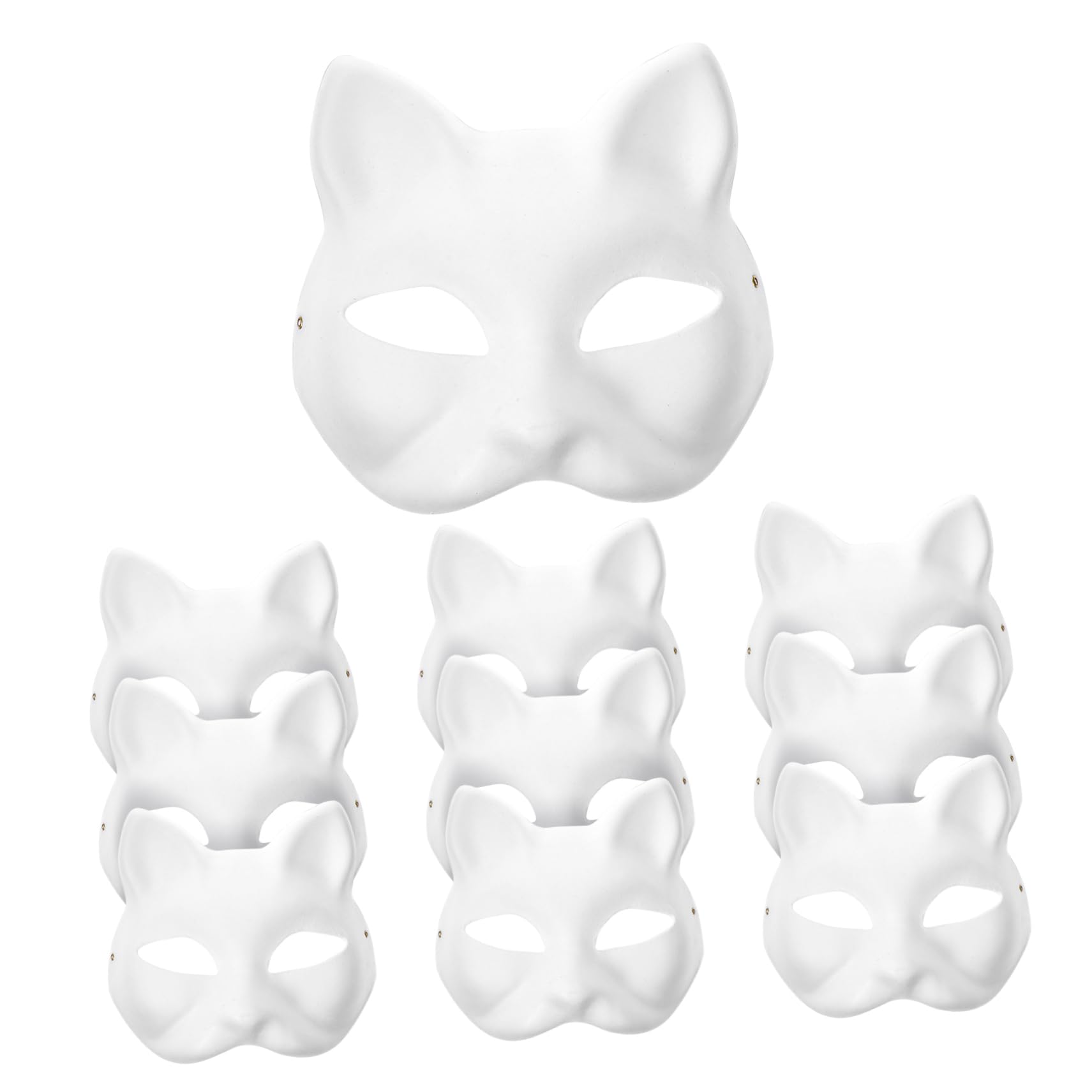 TOYANDONA 10 Pack DIY Blank Masks Paintable Paper Mask, White Cat Half, Paper Mache Art Masks Animal Plain Masquerade for Party, DIY Creativity and Halloween Cosplay Accessories Hand Decor