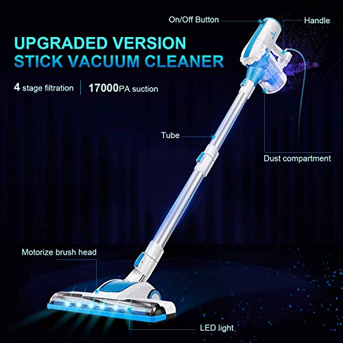 MOOSOO Vacuum Cleaner, 4 in 1 Stick Vacuum 17000pa Powerful Suction