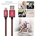 Cacoy Double Braided Nylon Lightning to USB Cable with Leather Strap, MFi Certified iPhone Charger for iPhone iPad, Red and Black, 10 Foot