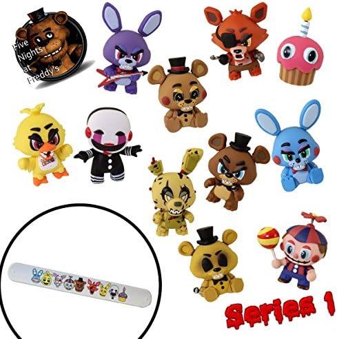 Funko FNaF 1 2 3 Five Nights at Freddy's Game (Complete 11 Piece Set) Toys Mystery Minis Action Figures &amp; Slap Bracelet - Foxy Golden Freddy Fazbear Springtrap Chica Cupcake Balloon Boy Marionette