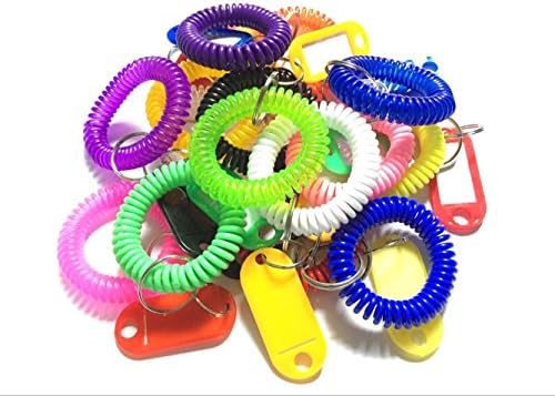 Happyi 15pcs Colorful Soft Coil Stretch Wristband Keychain for Gym, Pool, Id Badege (Wrist Coil+Keychain)