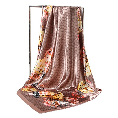 Shoresu Fashion Silky Square Scarf Women's Vintage Floral Print Head Large Shawl Wraps - 5#