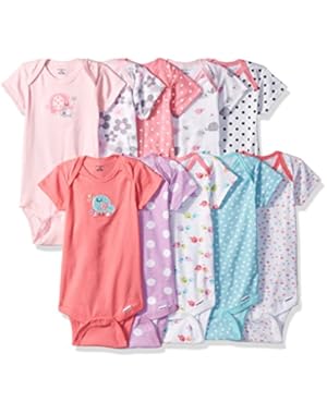 Baby Girls' 10 Pack Onesies Bundle, Elephant/Birdie, 0-3 Months