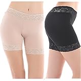 Yulee Women's Sexy Lace Thin Stretch Short Leggings 2 Pack Boxer Briefs