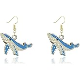 MALOYANVE World Oceans Day Earrings Funny Lightweight Whale Sea Shell Animals Dangle Drop Earrings Beach Jewelry Gifts for Women