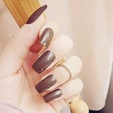 Bridalvenus 24Pcs/Set Bridal False Nails Set Full Cover Medium Square Glossy Tan Brown Nude Color Fake Nail Tips with Design Press on Nails with Glue and Adhesive Tab for Women and Girls