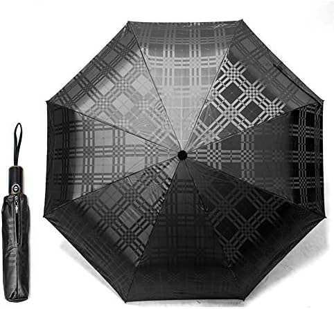 FFJ Folding Umbrella, Comfortable Leather Handle, Automatic Windproof Umbrella With 8 Reinforced Ribs, Upgrade Black Water-repellent Canopy Fast-Drying For Men&amp;Women