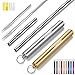 Longzon 2 Pack Telescopic Metal Straws – Reusable, Portable, Collapsible Stainless Steel Drinking Straws with 2 Aluminum Key-chain Case & 2 Cleaning Brushes for Travel - (Silver/Champagne)