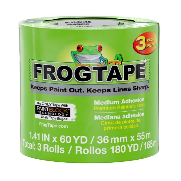 Frog Tape Multi-Surface Masking Tape for Painting 36mm x 55m, Decorators Tape, Painters Masking Tape for Indoor Painting & Decorating - Pack of 3