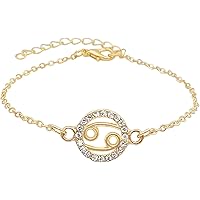 Beljeley Zodiac Charm Link Chain Bracelet for Women Men, Adjustable Zircon Bracelet Zodiac Sign Bracelet Birthday Gift