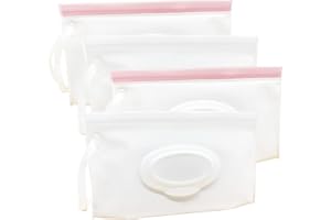 VOONGOR Portable Refillable Wet Wipe Pouch, Reusable Travel Wipes Holder & Case, Lightweight Flushable Diaper Wipes Container for Baby (4 Pack, Milk White)