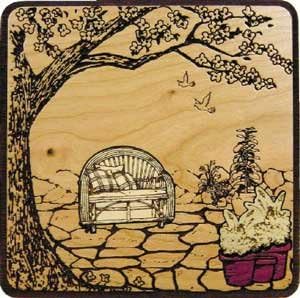 The Vertical Reflection Adult Cremation Mahogany Urn With The Garden Scene Mosaic Inlet