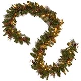 National Tree Company Pre-lit Artificial Christmas Garland | Flocked with Mixed Decorations and LED Lights |Crestwood Spruce - 9ft