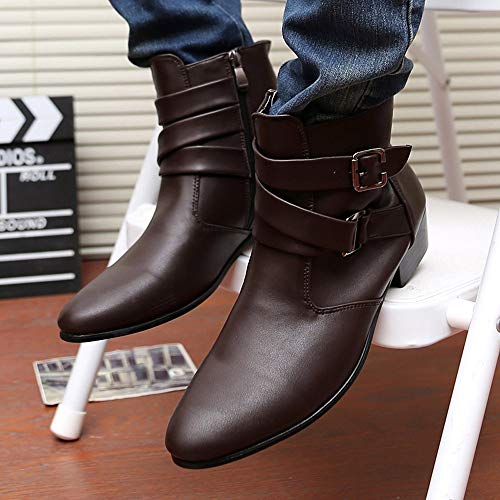 kaifongfu Ankle Boots Shoes Men PU Leader Motorcycle Ankle Shoes(Brown,46)