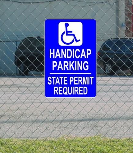 HANDICAP PARKING STATE PERMIT REQUIRED METAL Sign & Logo & White Text 12"x18"