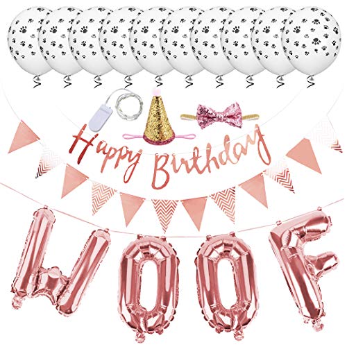 B bangcool Dog Birthday Party Supplies Pet Birthday Party Decorations WOOF Letter Balloons Paw Print Balloons for Pet Cat Dog Birthday